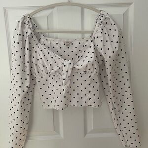 Guess White Puff Sleeve Blouse with Tie Front